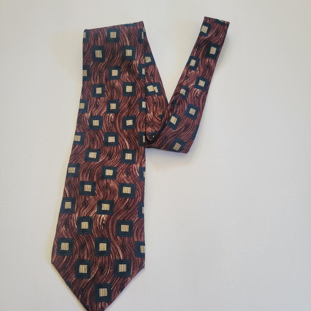 Austin Grey Neck Tie Mens Red 100% Silk Geometric Square Pattern Print Business